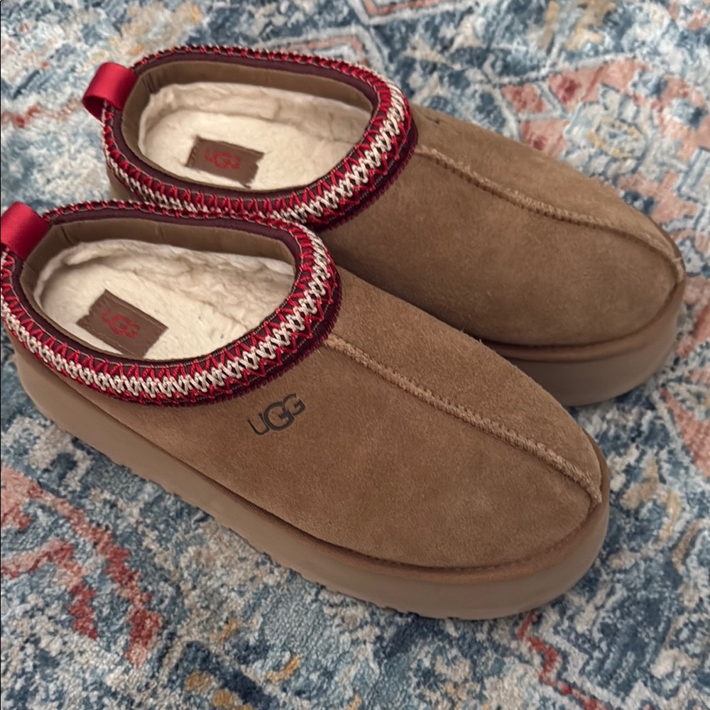 UGG Brown Platform Shoes with Red Trim